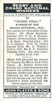 1933 Player's Derby and Grand National Winners #40 Music Hall Back